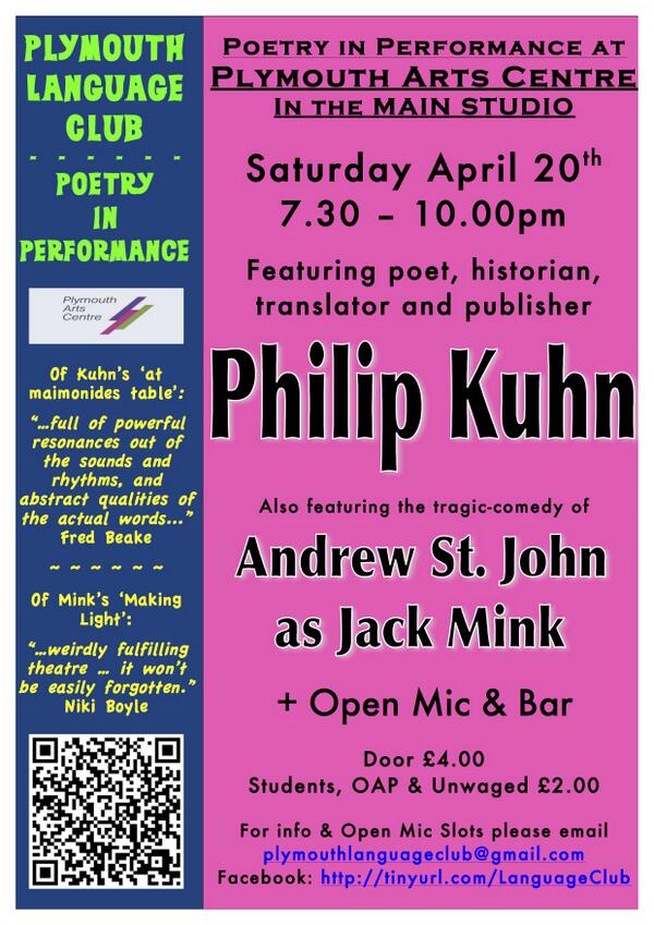 PlymLangClub's tweet photo. TONIGHT!! Philip KUHN &amp; Jack MINK at the Plymouth Arts Centre, April 20, 7:30pm.

https://t.co/eYreBOYIh6 http://t.co/AS5yVwaWeG