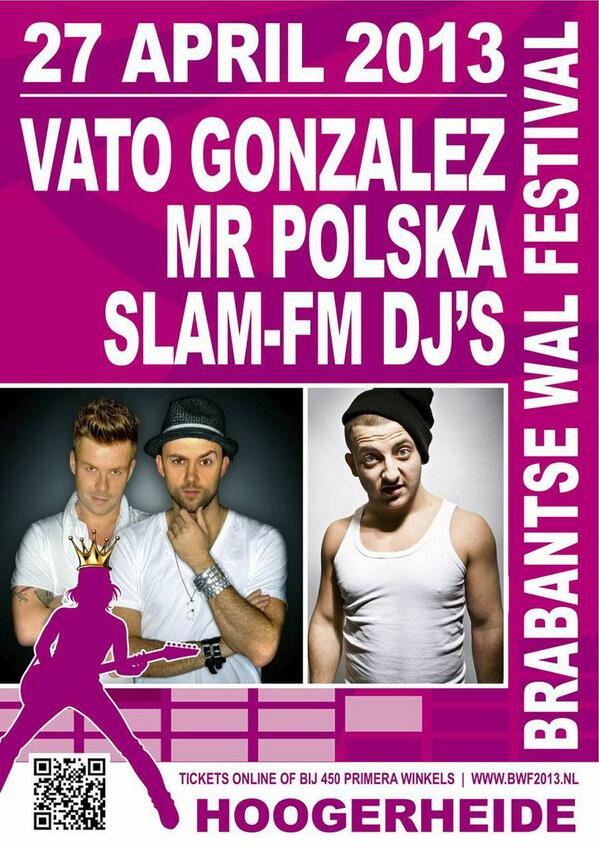 TonAirZWFM's tweet photo. BrabantseWalFestival, MegaParty 27-4 a.s. met Vato Gonzalez, Mr Polska en de Slam FM DJ's! #BWF2013 http://t.co/GYNcpPR6Gj