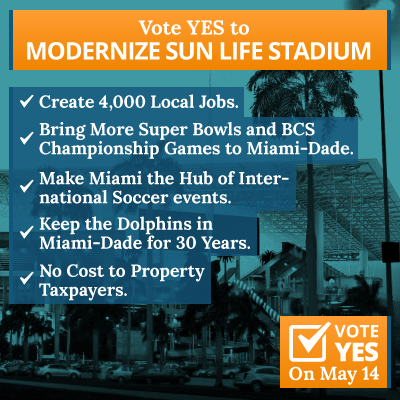 MiamiFirst's tweet photo. Please retweet: 5 reasons why you should vote #YES4Miami on May 14 to modernize Sun Life Stadium. #MiamiFirst http://t.co/JJQLfTY37q