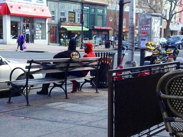 JBoguchwal's tweet photo. Slow Saturday... No crime afoot. #Hoboken #batman #spiderman http://t.co/22zyRCJJaJ