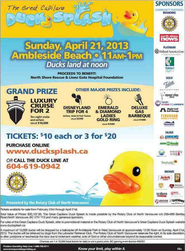 Westvanview's tweet image. #Rotary Duck Splash Sunday, April 21, 11am at #Ambleside Beach in #WestVancouver! #Vancouver #WestVan #NorthVancouver