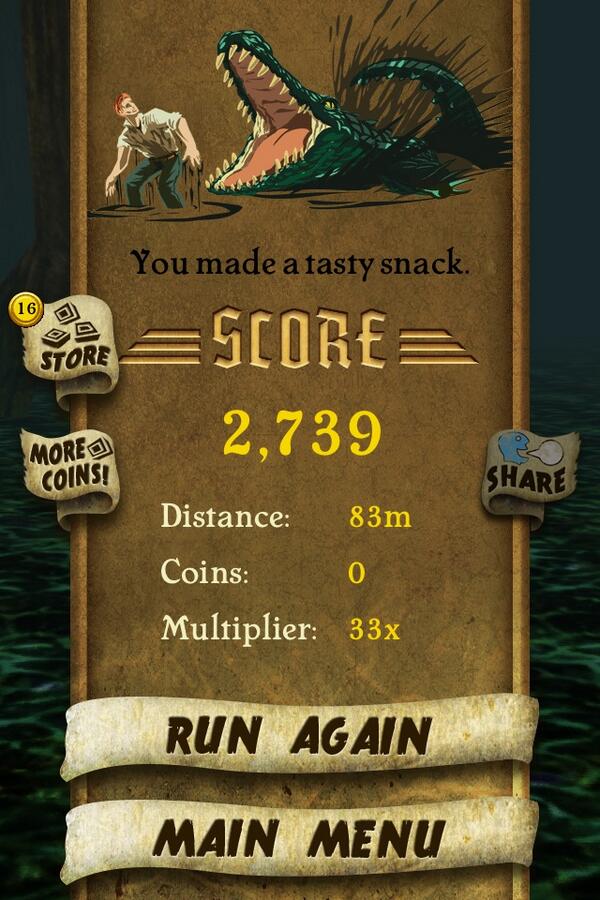 I got 2,739 points while escaping from demon monkeys. Beat that! bit.ly/TempleRunGame #TempleRun