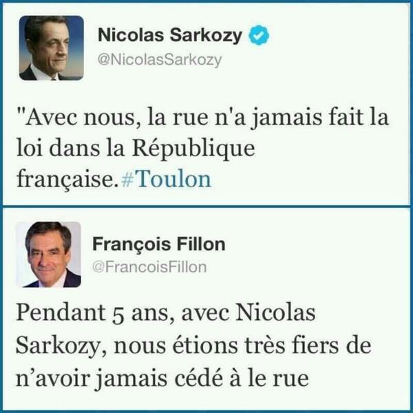 J'aimerai rappeler à #Guaino que son patron #Sarkozy a toujours refusé de céder à la rue !Que disait-il a l'époque ?