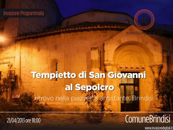 #invasionidigitali Brindisi ore 18 Tempietto di San Giovanni al Sepolcro 
facebook.com/events/1477079…