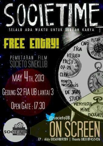 lalusastra's tweet photo. @societoUB "SOCIETIME" May 4th 2013 at pascasarjana FIA UB. open gate 5.30 PM. FREE!  | @infoUB @Homeband_PTIIK http://t.co/ELOWC6ySH4