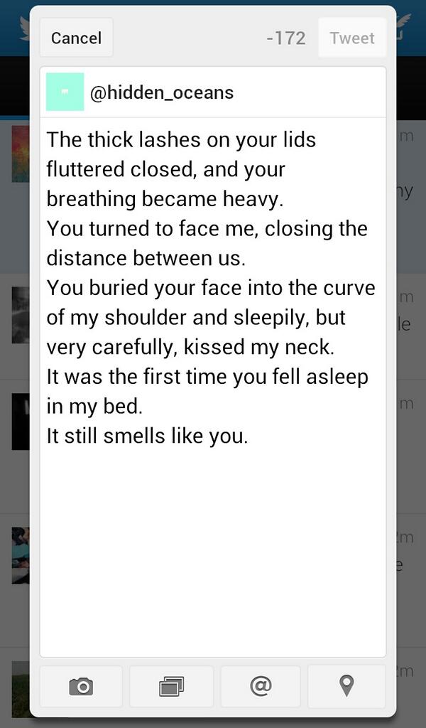 hidden_oceans's tweet image. It still smells like you.