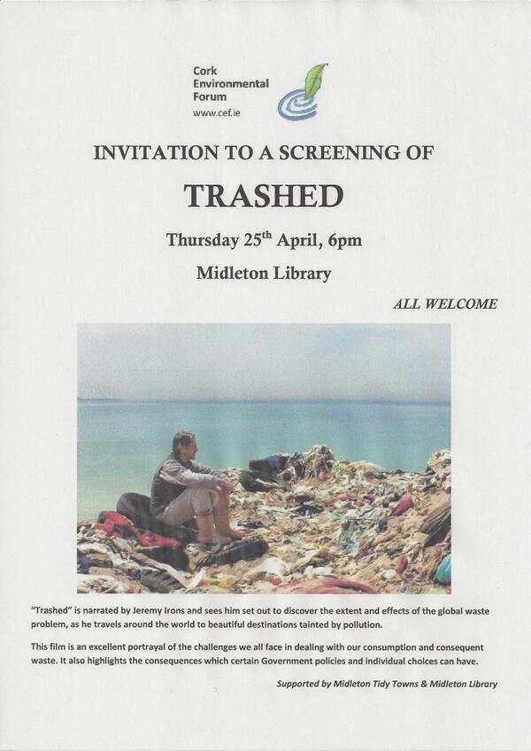 allabtmidleton's tweet image. Screening of Trashed at Midleton Library this Thursday 25th April at 6pm.