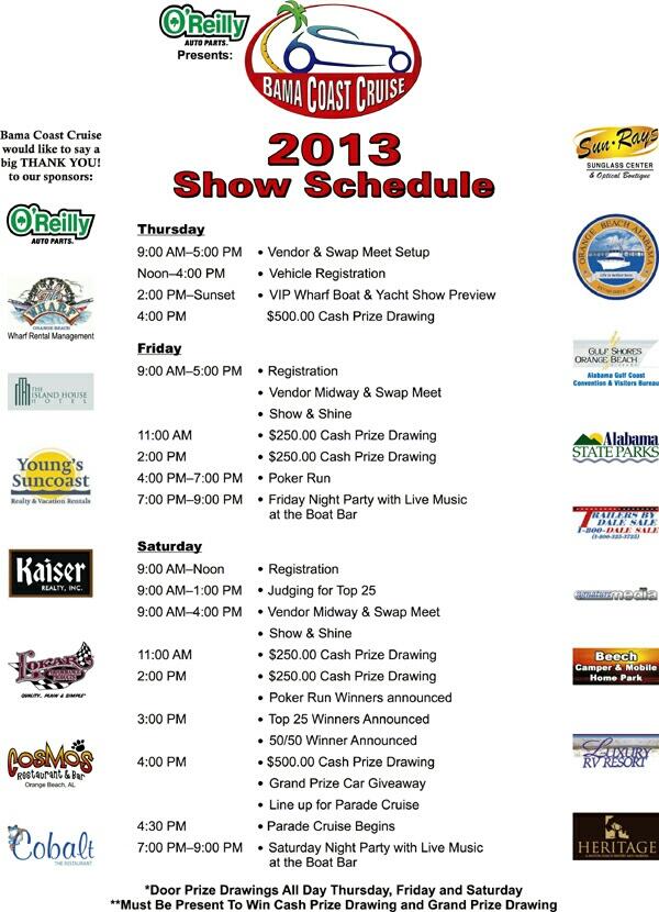 The <a href="/BamaCoastCruise/">Bama Coast Cruise</a> schedule is here!! Go check them out!
