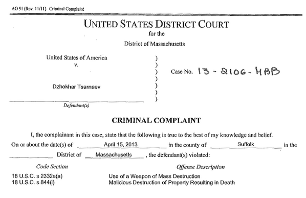 RobertAlai's tweet photo. The charge-sheet of the #BostonExplosion suspect http://t.co/hpxyQUbdyz