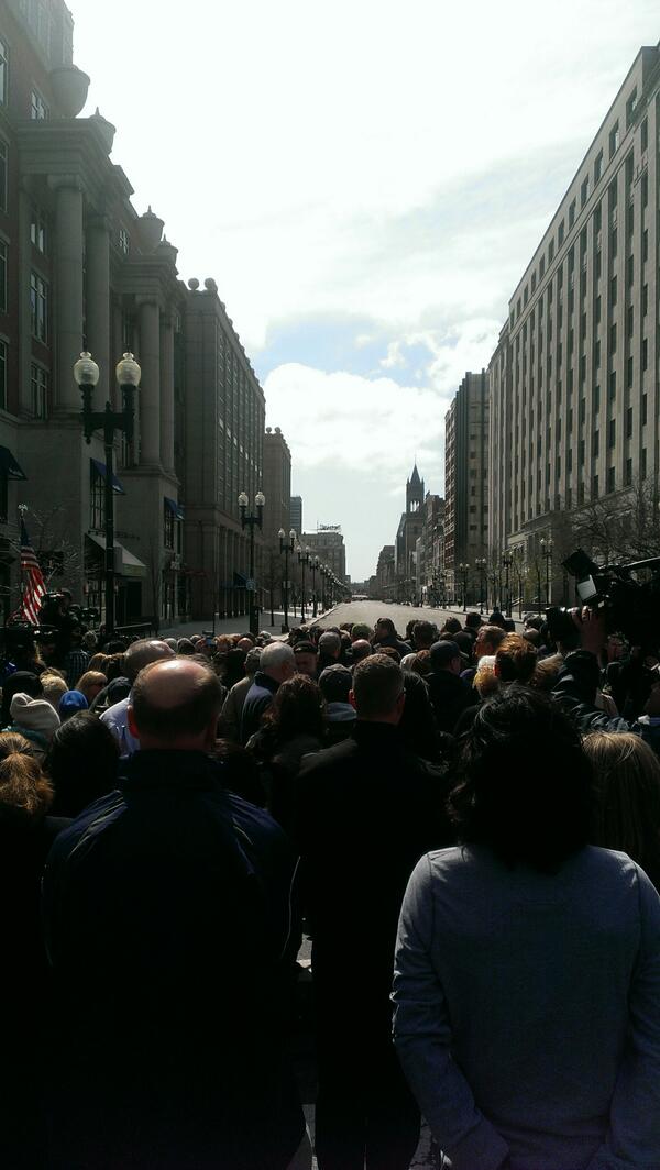 BostonAttitude's tweet image. The Moment of Silence at the Boylston &amp;amp; Berkeley street Memorial today #BostonStrong