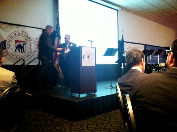 beckyrogness's tweet image. . @WOWOpatmiller welcomes @indgop to the #acgop stage! And that is @EricCantor in the corner.
