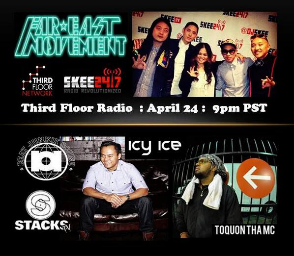 ThirdFloorNTWRK's tweet image. @fareastmovement @djicyice @toquon @djptrix on #thirdfloorradio @skee247 4.24 w/ @roslynnc @djjayp @renelithekidd
