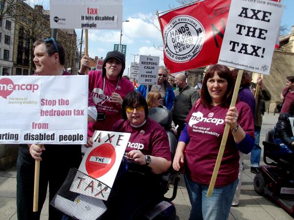 Mencap supporters at the Stop the Bedroom Tax demo in Leeds. Plse support the Mencap campaign e-activist.com/ea-action/acti….