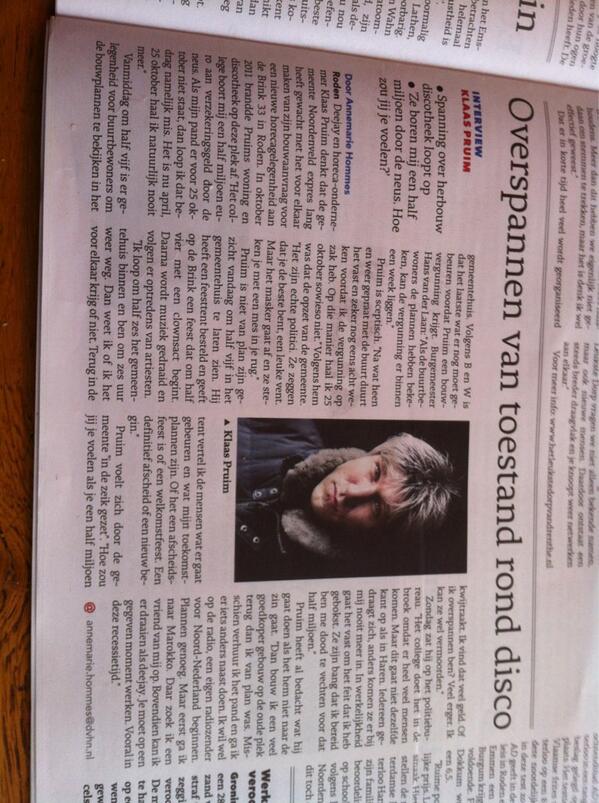 <a href="/KlaasPruimTerug/">Klaas Pruim Terug</a> #DvhN Spanning over herbouw discotheek loopt op.