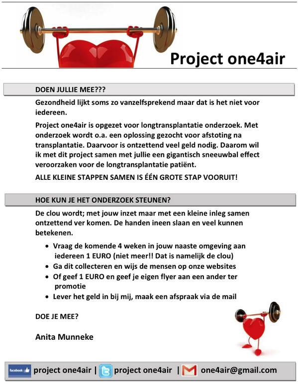 Projectone4air's tweet image. Promotie flyer - Doe je mee? Print de flyer en steun project one4air door 1 EURO te donoren of in te zamelen.