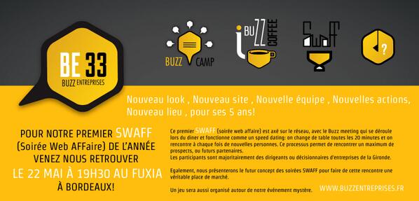 BuzzContact's tweet photo. Ce 1er SWAFF (Soirée Web AFFaires) de l'année, le mercredi 22 mai 
sur : http://t.co/25eQ0F7PrT http://t.co/35oS3Mdqgr