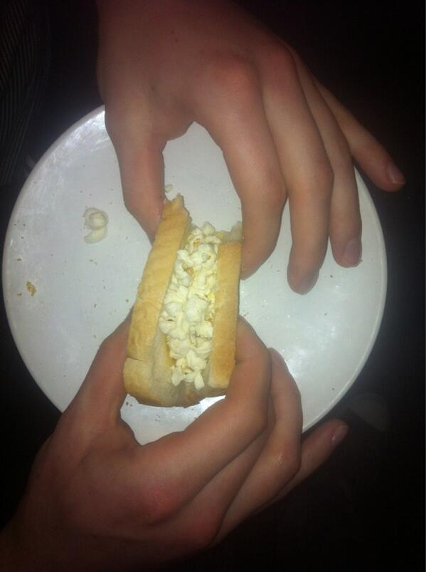 ScottOates2's tweet image. @FCregg enjoying a popcorn sandwich #StrangeBehaviour #StrangeBoy