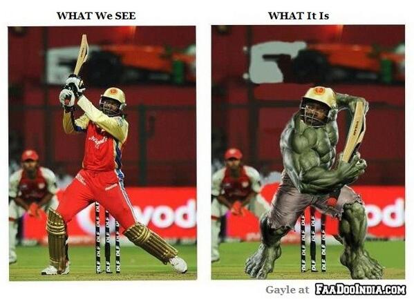 dugarrishabh's tweet image. The real secret of @henrygayle  #IPLPulse #IPL6 #RCBvsPWI #gaylestorm @bhogleharsha @sherryontopp #gayle @LalitKModi