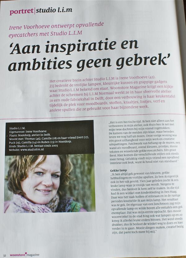 StudioLIM's tweet image. Heel leuk artikel over Studio L.I.M in het Woonstore Magazine !