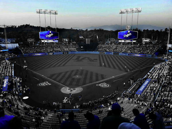 Dodgers's tweet photo. Congratulations to @MLBFanCave #CaveCrasher Despina Kritikos who won a trip to NYC for this #AWholeNewBlue photo: http://t.co/dPai7oufH2