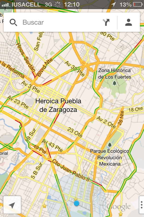 SSC_PUEBLA's tweet photo. La opción TRÁFICO de Google Maps, ahora disponible también para Puebla. http://t.co/lYVaSyVNk8