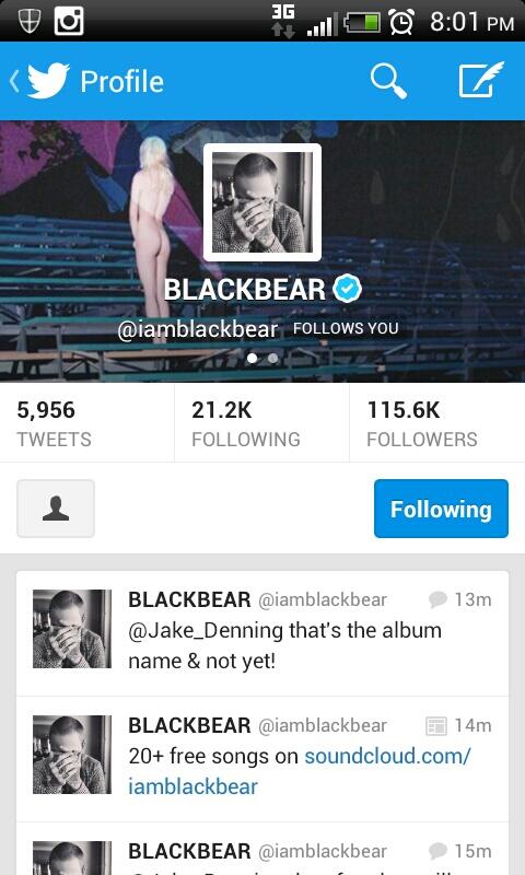 edwinhooper's tweet photo. Blackbear fucking follows me WHAT THE FUCK http://t.co/7ioD3WI35X