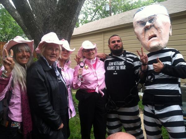 codepink's tweet photo. Arrest the war criminals! @codepink sheriffs ready to #ArrestBush &amp; his crew! #bushcenter @thebushcenter http://t.co/iYzHjBZTgu