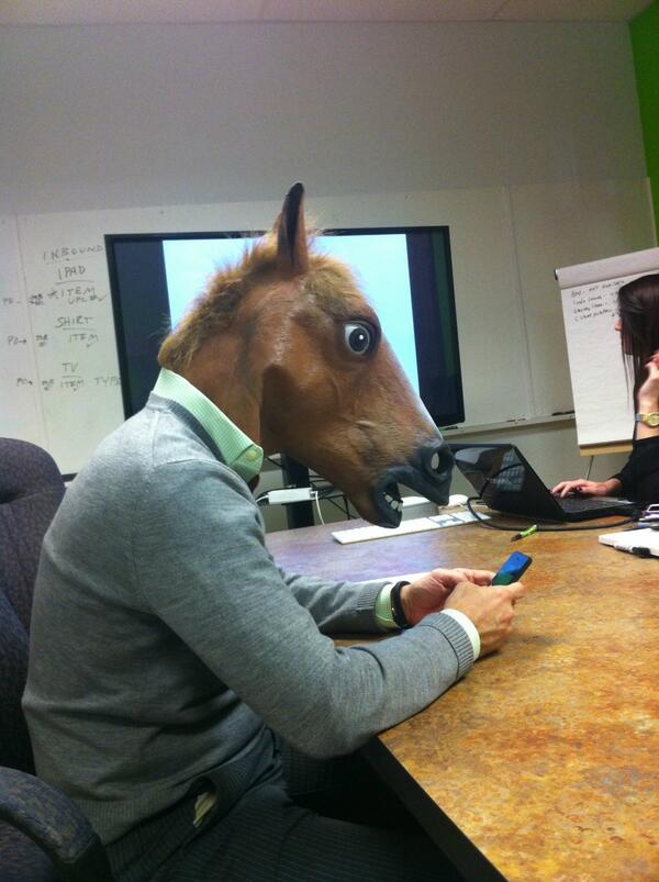 kmgore's tweet photo. @Disrupt3T @Disrupt2C The Island is looking into new methods of ideation. #10monthstilSummit #horseheadmask http://t.co/HC7QdTBL7p