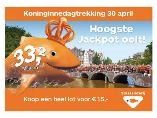 Ga snel naar je CIGO winkel voor een Staatsloterij Koninginnedag Lot en maak kans op de Jackpot van 33,2 Miljoen!