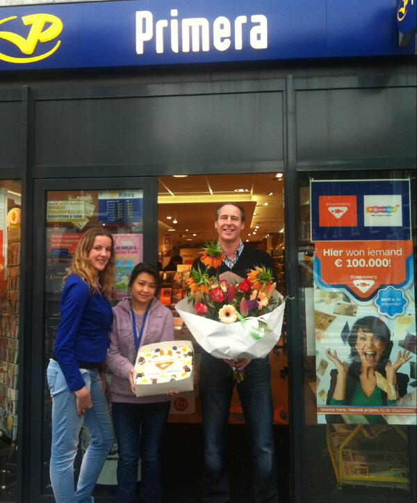 10 april 2013 is voor de 2e keer in 9 maanden tijd €100.000,- op een Staatslot gevallen bij Primera Scheveningen!