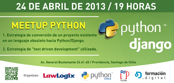 PythonChile's tweet image. Recuerden hoy tenemos meetup!! goo.gl/e1hkt #python en las oficinas de LawLogix, confirmen su asistencia!