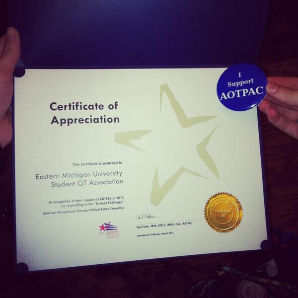 EMU_OT's tweet image. EMU OT student contribution to AOTPAC for 2012