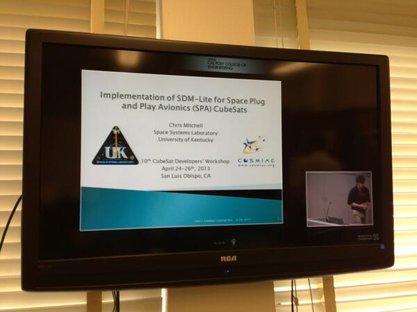 UKSpaceLab's tweet image. Lab member Chris Mitchell is now presenting on SDM-Lite on CubeSats #spa #cubesat #iss mediasite01.ceng.calpoly.edu/Mediasite/Cata…