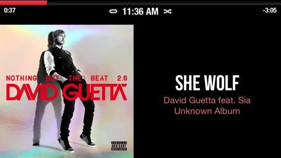 #NowPlaying She Wolf by David Guetta feat. Sia with <a href="/CarTunesApp/">CarTunes</a> ♩♫