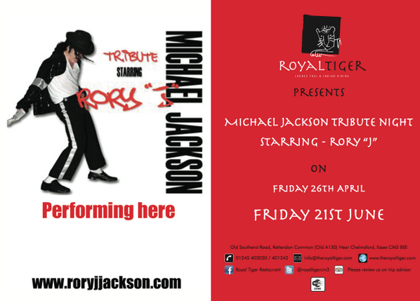 RoyalTigerCM3's tweet photo. Dont miss out on the last chance to book your table for our Michael Jackson tribute, please call us on 01245403030 http://t.co/Cslhze3jyU