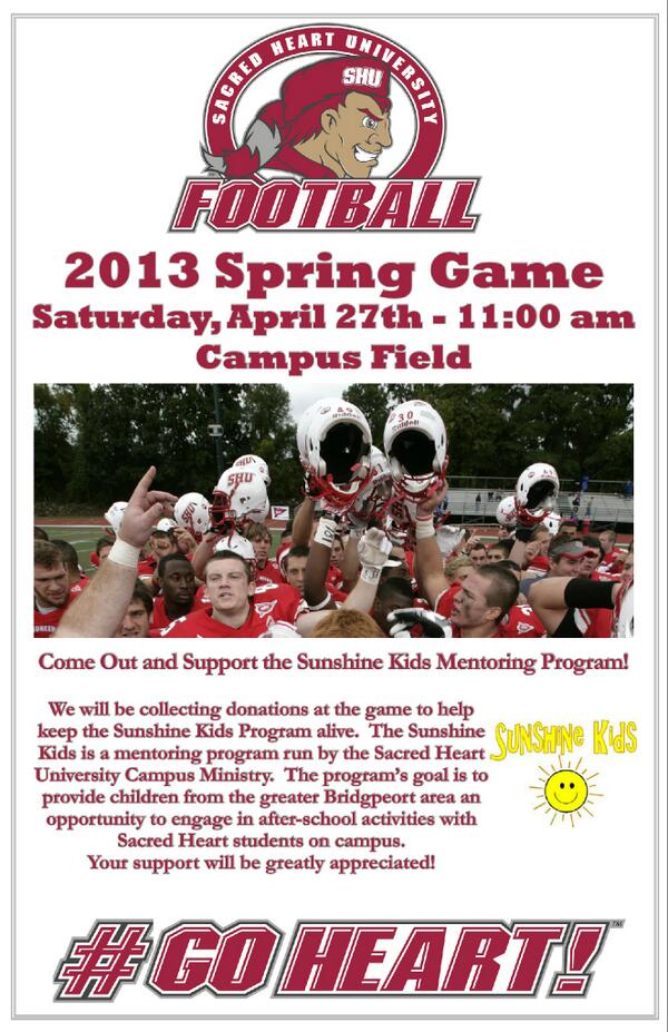 THIS SATURDAY COME OUT AND SUPPORT SHU FOOTBALL! 11 AM-CAMPUSFIELD-SPRING GAME  #REDVSWHITE #SUNSHINEKIDS