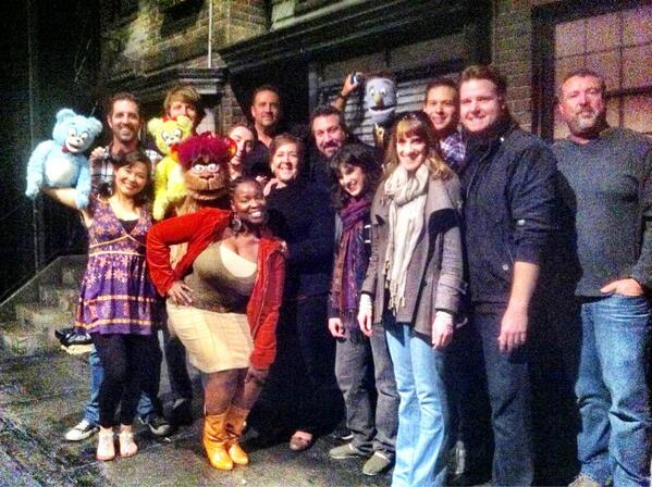 Jeff_Aiello's tweet image. Backstage with the cast of #AveQ off Boradway. #puppetpower. @realjoeyfatone and the @RecipeRocks crew.