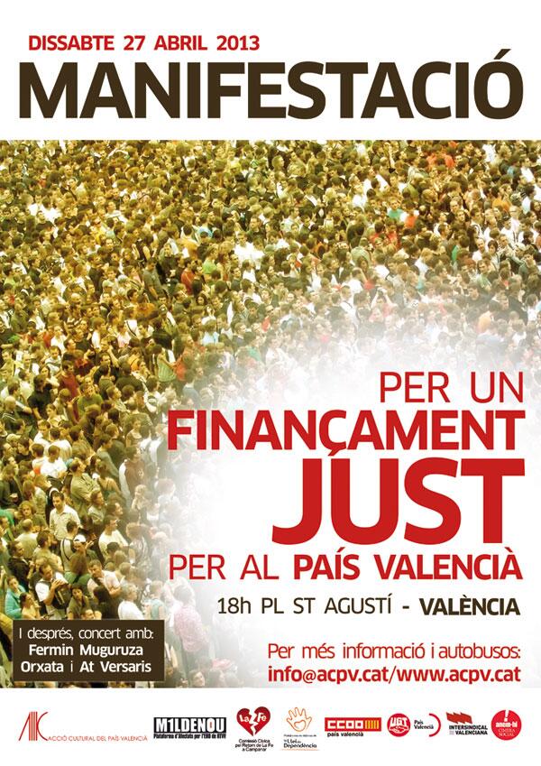 Reviscola's tweet photo. I dissabte manifestació nacional unitària "Per un finançament just per al País Valencià" #25Abril #SomPaísValencià http://t.co/VSNVFnJLGF