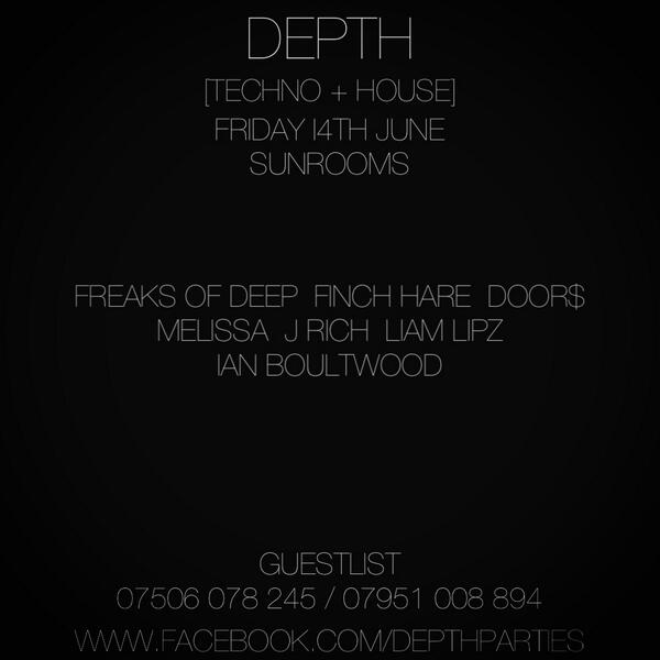 southend_bass's tweet photo. Next #DEPTH 

FRIDAY JUNE 14TH

@thesunroomsbar 

#deep #housemusic #techno #underground #southend

See pic for info http://t.co/X8Q4w7pPLq