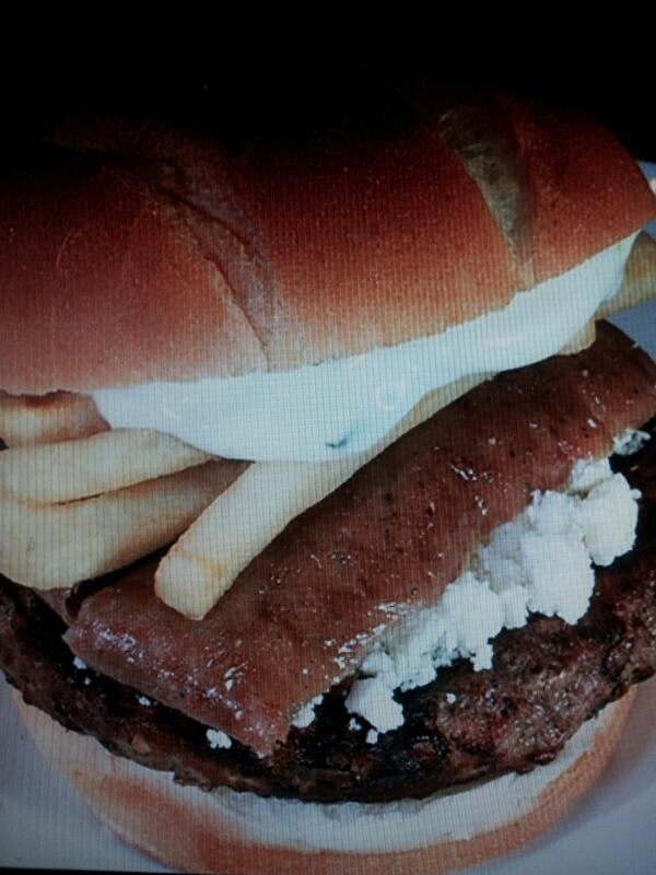 Greek Gyro Burger...best of both worlds. #ulikey #gyro #lunchtime #burgernames @GrecianKitchen