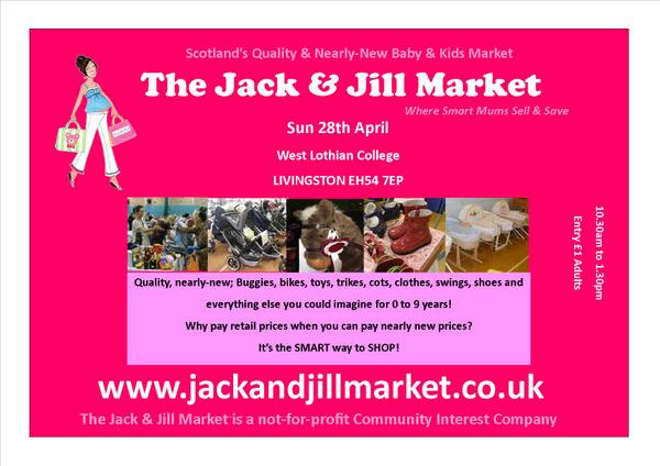 jackjillmarket's tweet image. @scotonsunday Come grab a bargain this sun in West Lothian College Livingston at our not for profit baby+kids market!