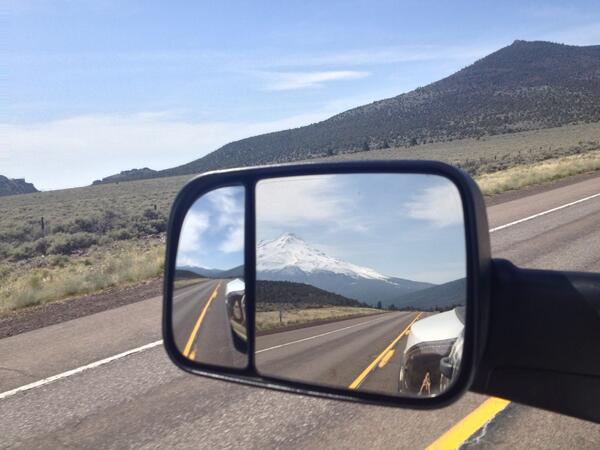 Mt Shasta in the rear view mirror