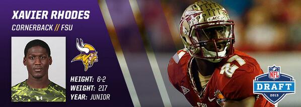 Vikings's tweet photo. With the 25th pick the #Vikings select CB Xavier Rhodes http://t.co/zkYiNU7Pap