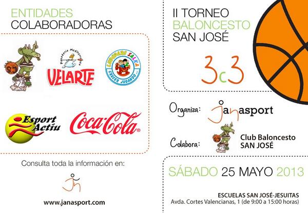 Janasport_'s tweet photo. II Torneo baloncesto 3c3 #Janasport. Día 25/05/13 de 9:00-15:00h en colaboración con el C.B. San José. ¡Os esperamos! http://t.co/uPBdw1mvQQ