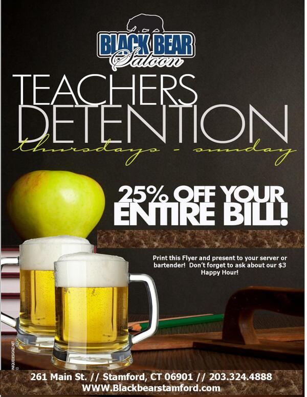 BBStamford's tweet photo. Happy #teachersappreciationweek ! Come down to #BlackBearStamford and celebrate with our gift to you http://t.co/RXcSvP6JxD