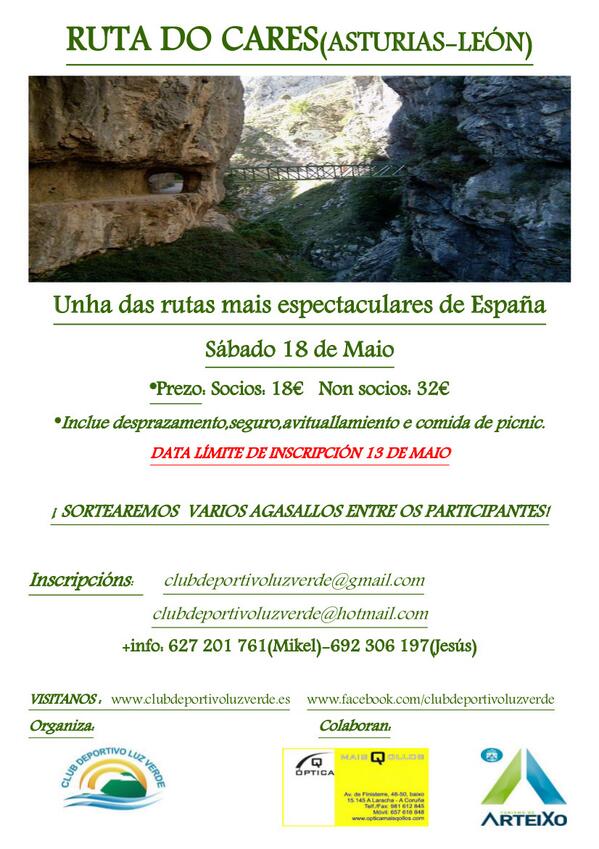 carteixo's tweet photo. Xa falta pouco para que acabe o prazo para inscribirse na ruta dos cares. Apúntate agora que aínda podes http://t.co/mJtadEvB1e