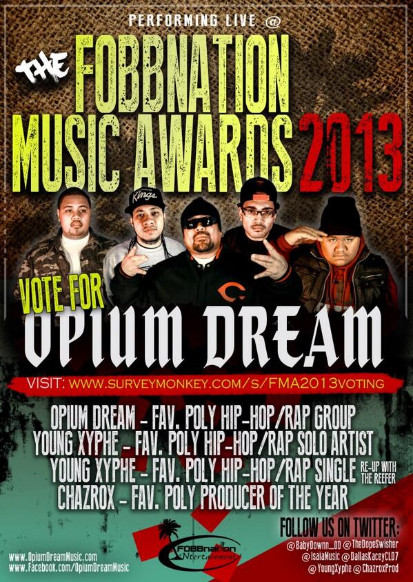 OpiumDreamMusic's tweet photo. Here's the flyer for the @fobbnation Music Awards . Check it out and see how to VOTE VOTE VOTE http://t.co/lRWyV3tZJH