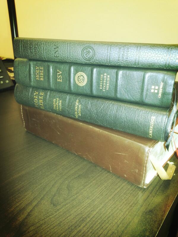 MarsHillEVT's tweet photo. Pastor Ryan preaching live Sun. “@_RyanPWilliams: Sermon prepping and I realised I am using 4 different ESV bibles. http://t.co/1E63mgwUzh”