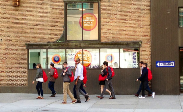 Compass's tweet image. Spot a red backpack? Might be our Neighborhood Specialist looking for local tips to share with you. #redbackpack