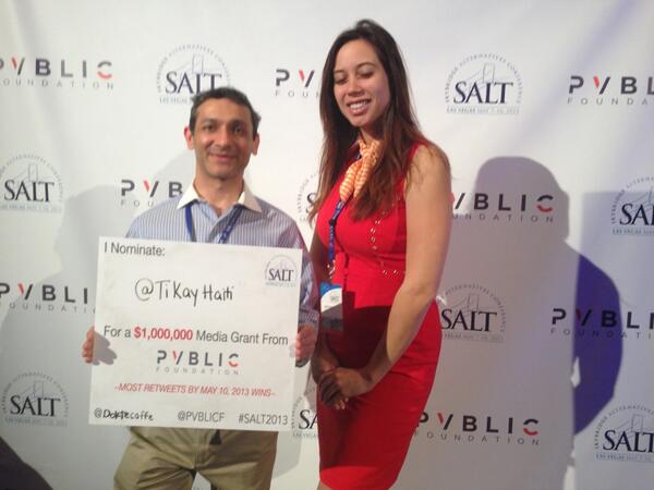 PvblicF's tweet photo. RT This photo by 5/10 2 help @tikayhaiti win a $1 Million Media Grant from @PVBLICF #salt2013 @DokteCoffee http://t.co/olSxKmqLNm
